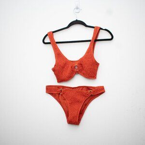 Cabana Del Sol Persimmon Smocked O Ring Bikini Set Size Medium